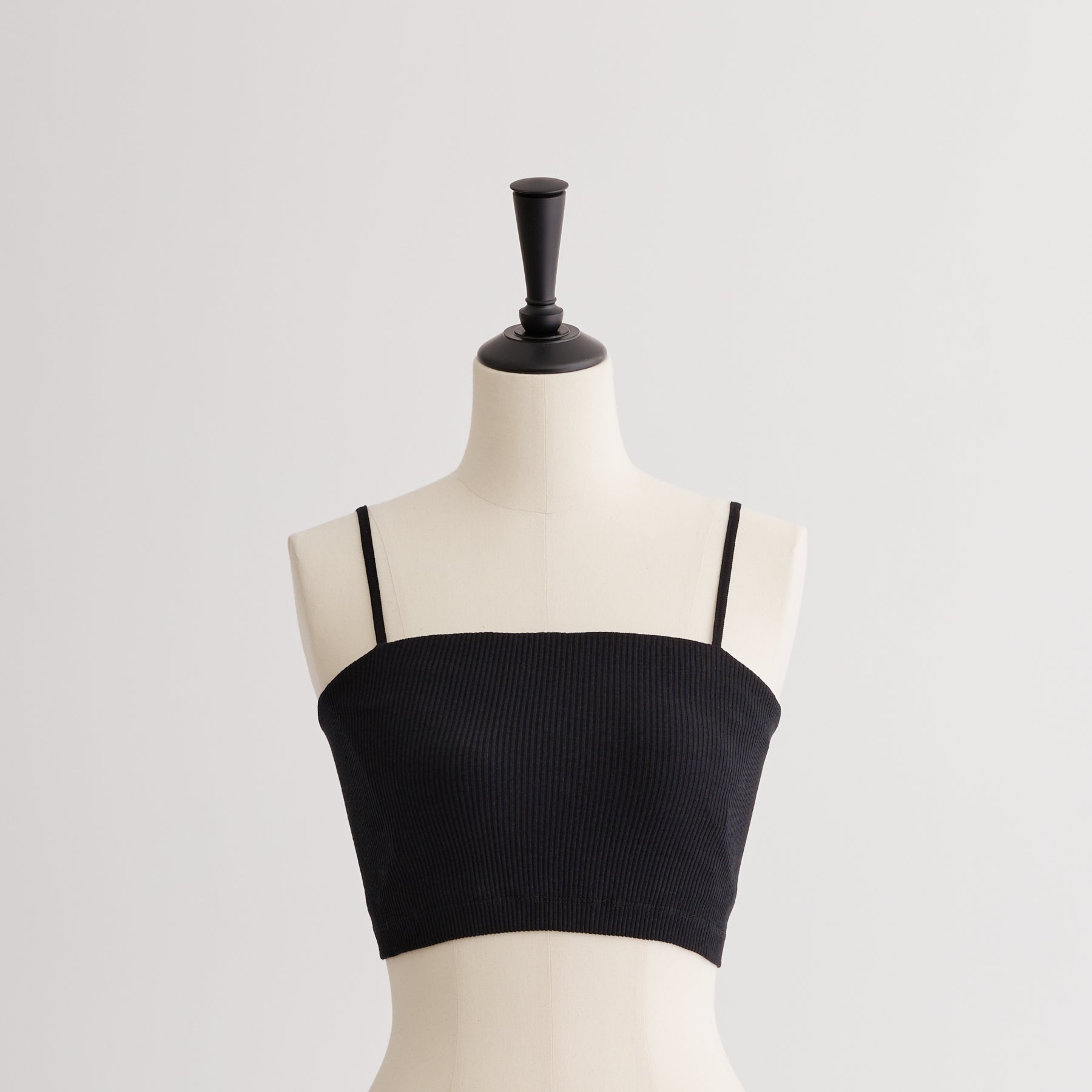 コットンシルクリブ ベアトップブラ, ブラック／バンドゥ