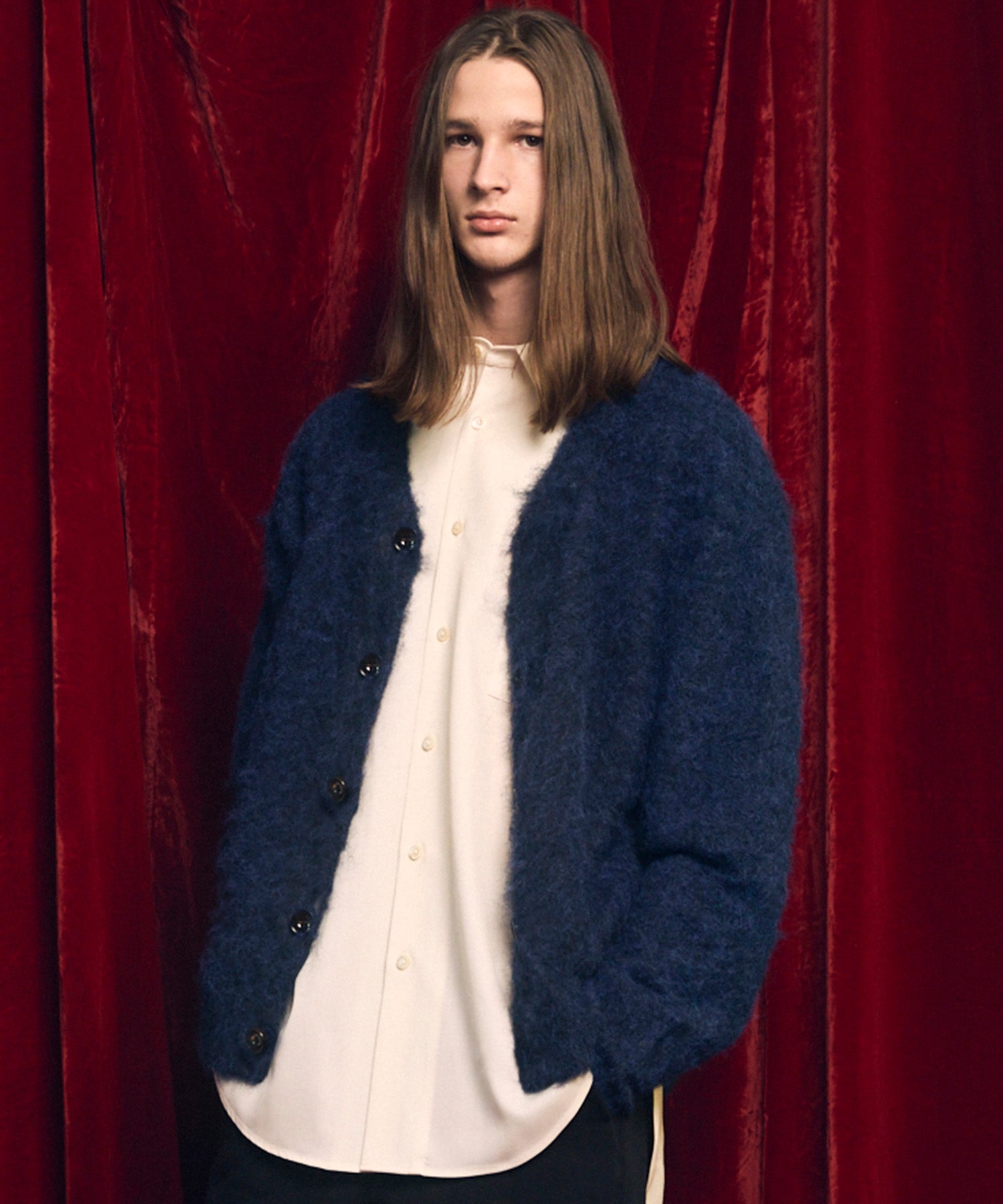 Prime-Over Shaggy Knit Y-neck Cardigan