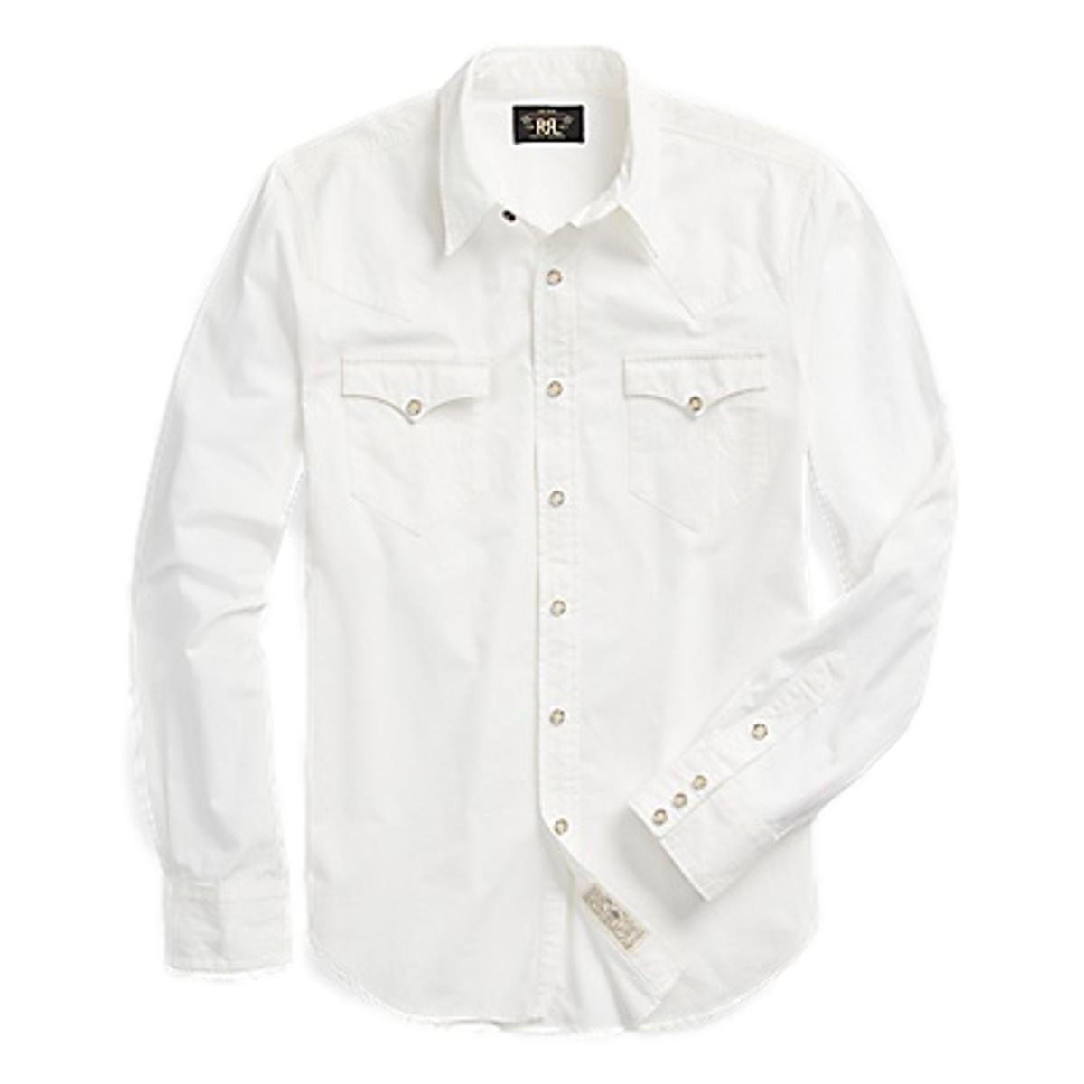 RRL Slim Fit Poplin Western Shirt White - MILWORKS