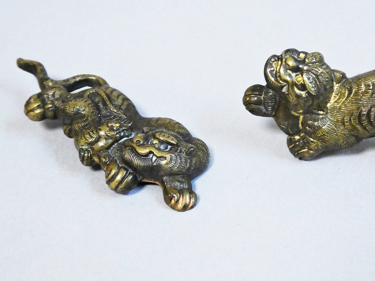 尾州藩士 江戸明治期 獅子顔形 手彫 大金具 銅製鍍金 骨董品 尾州藩士