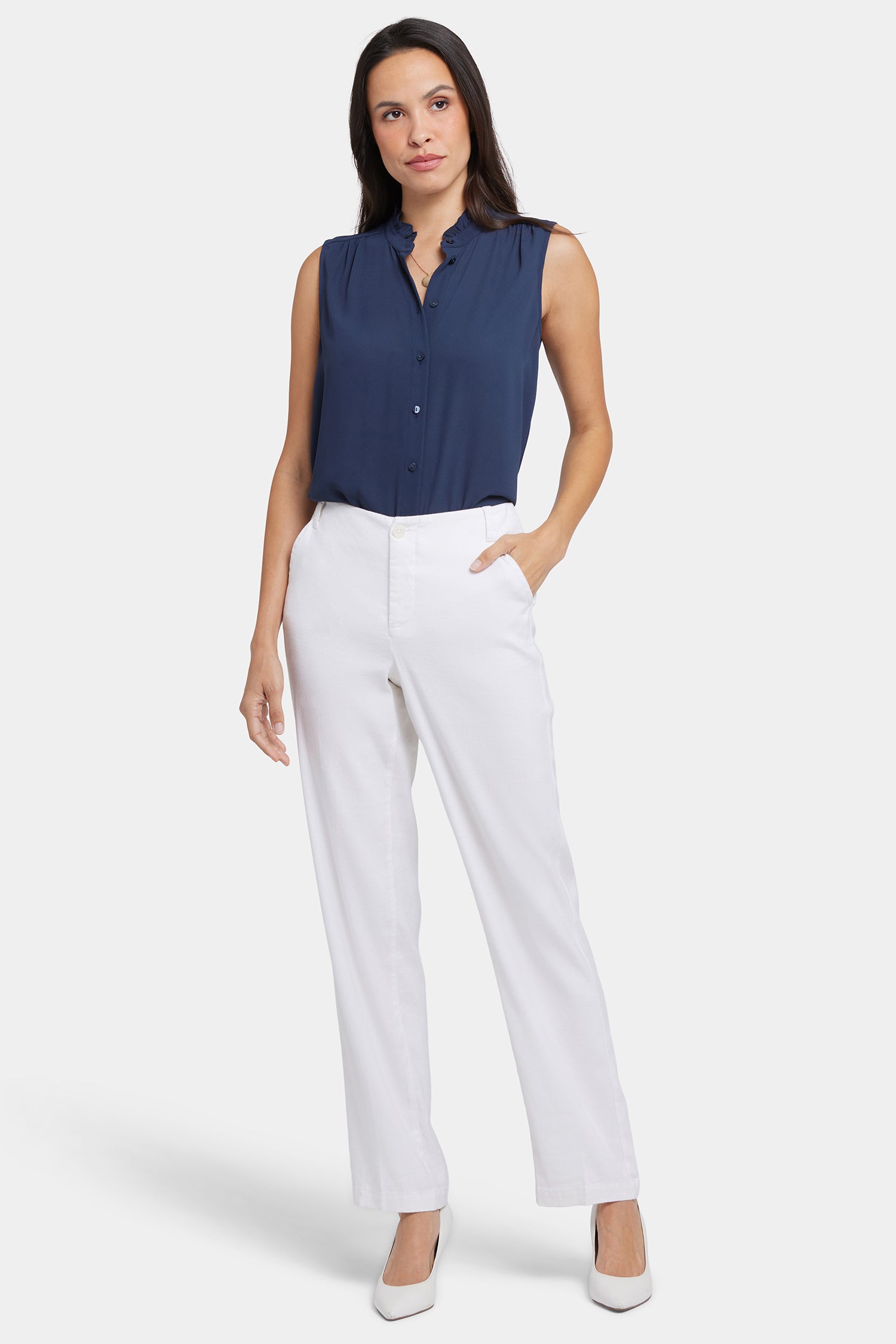 Marilyn Straight Pants In Stretch Linen - Optic White White | NYDJ