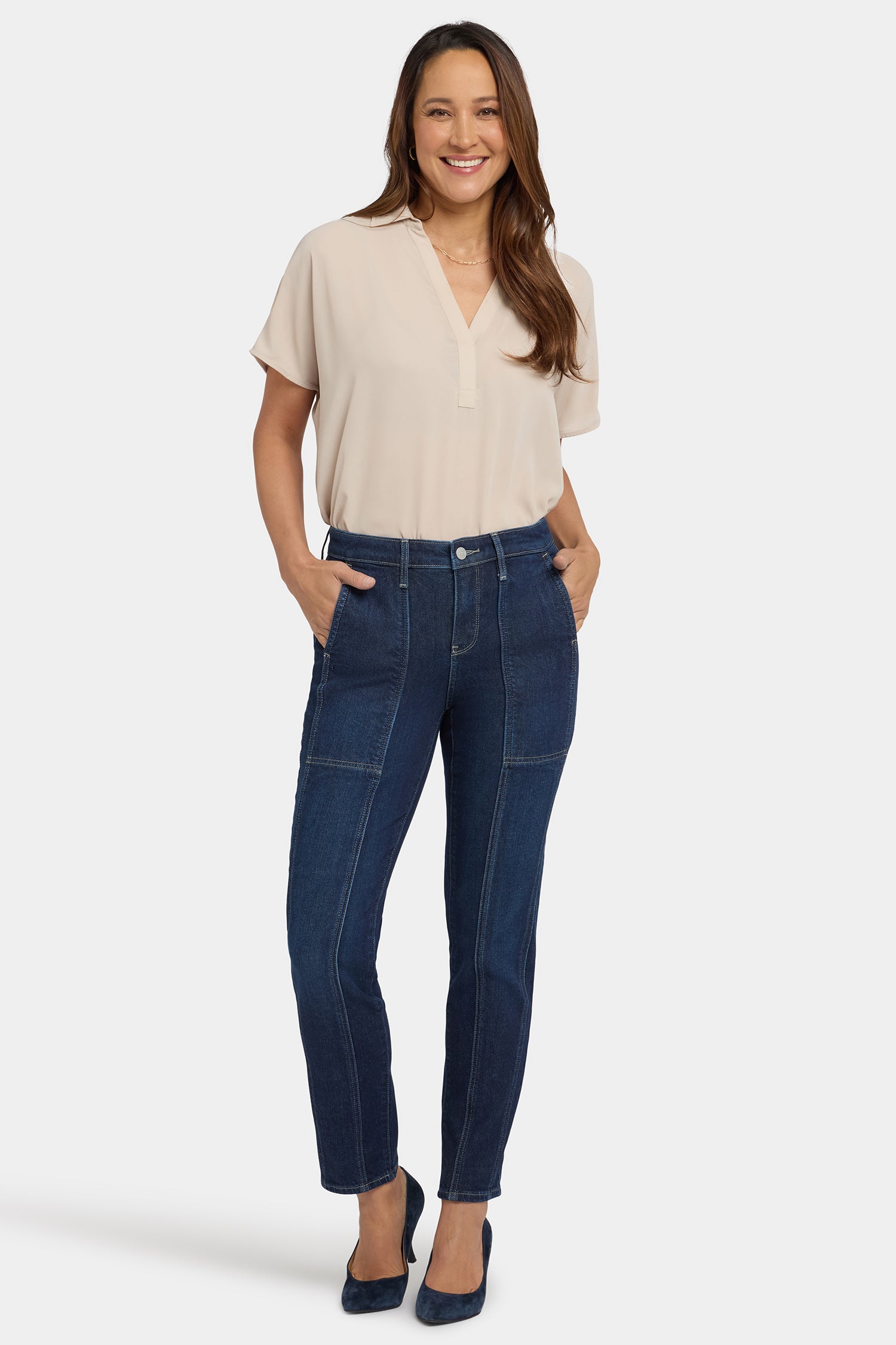 Margot Girlfriend Jeans With Front Seam Detail - Midnight Breeze