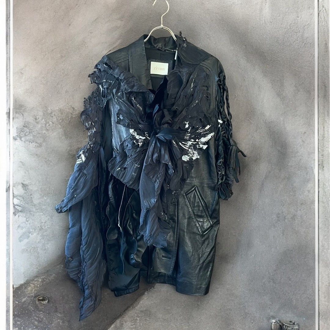 レザージャケット レディース リメイク ペイント 黒 ブラック Ao