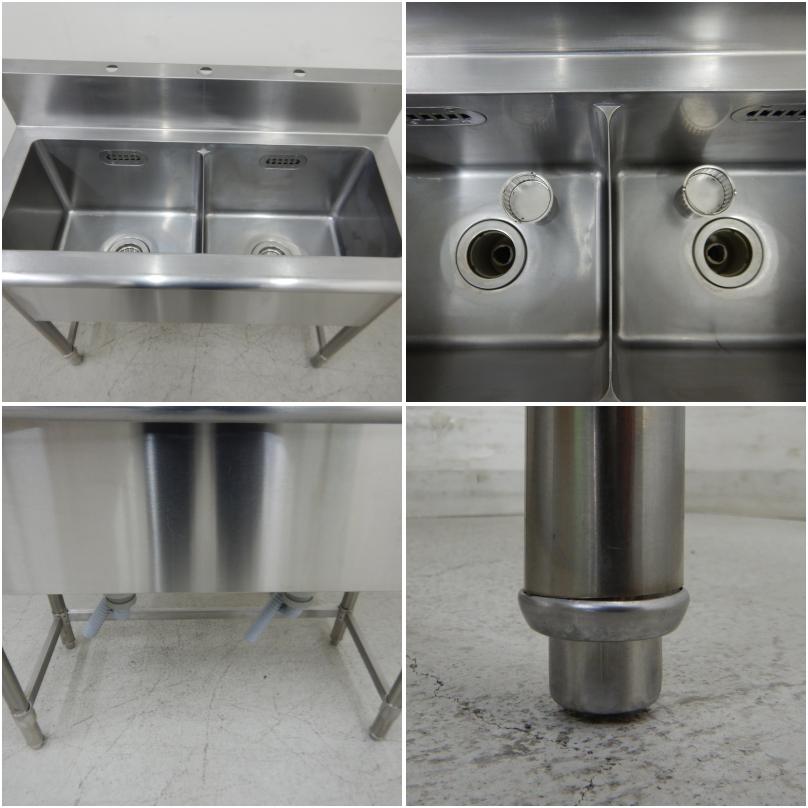 中古】 A07293 2槽シンク 3方枠 フジマック ステンレス 流し台 W900 x