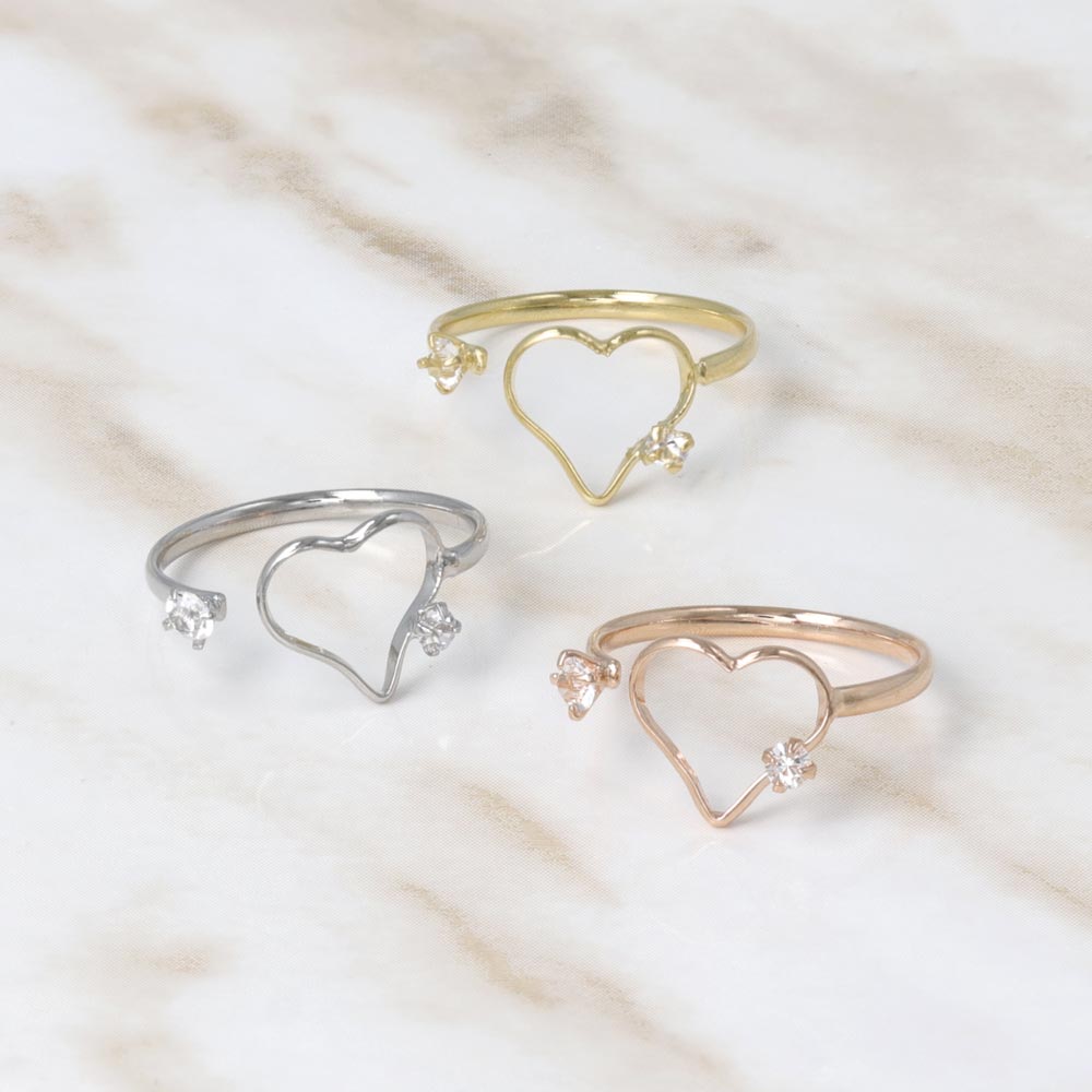 リング ニッケルフリー メタル ミニ ストーン ハート フリーサイズ