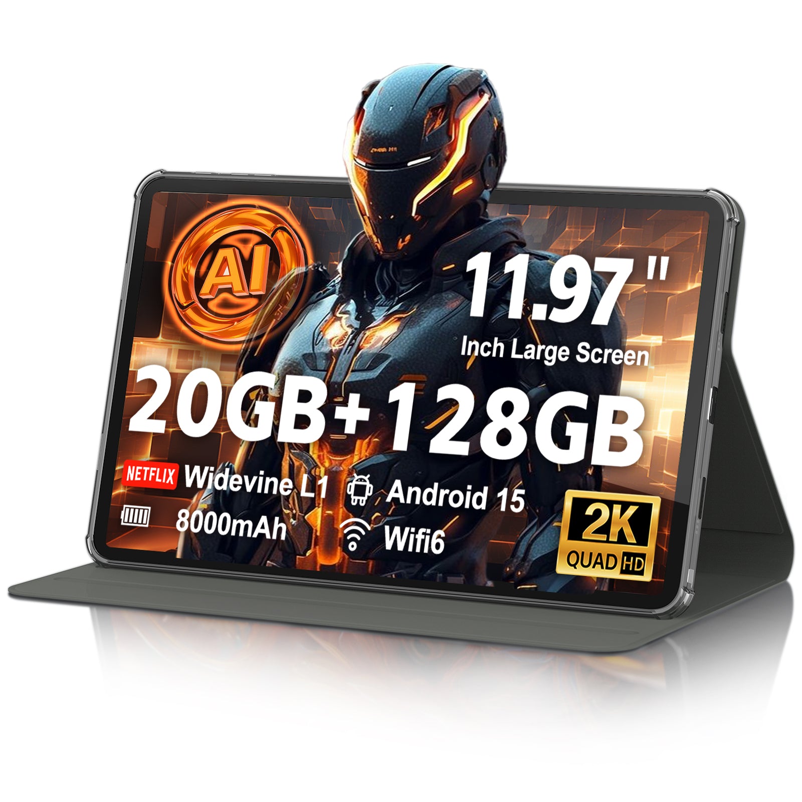 Android 15 Tablet 12 inch, AI Tablet 2K Display, Tablets with Case