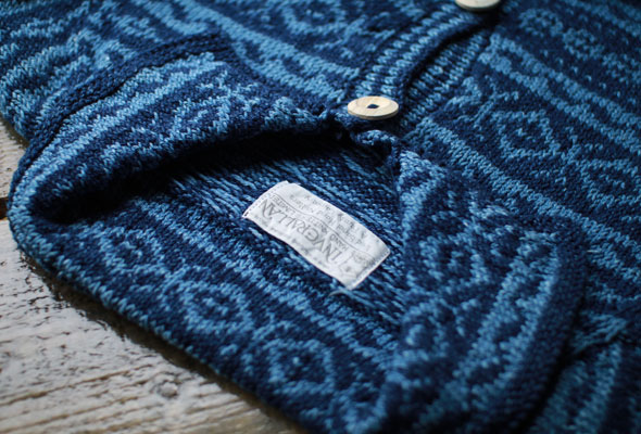 コットンニットカーディガン デニムヤーン/フェアアイル柄 インバー