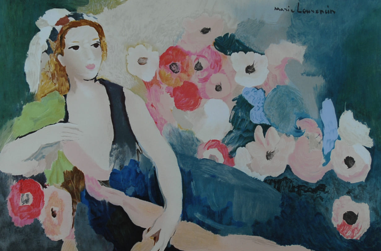 マリー・ローランサン 【ブーケに囲まれた女】名作リトグラフ 刷師
