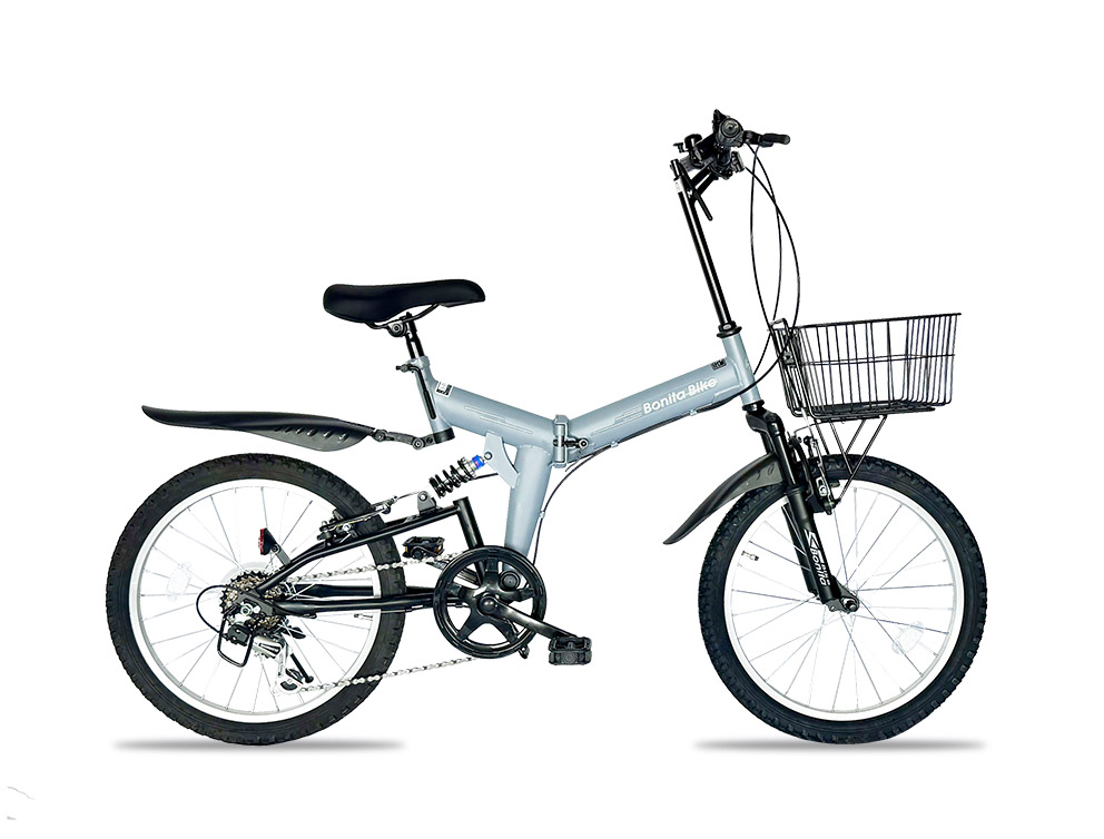 レンジャー】20インチ折りたたみマウンテンバイク 6段変速・前カゴ付