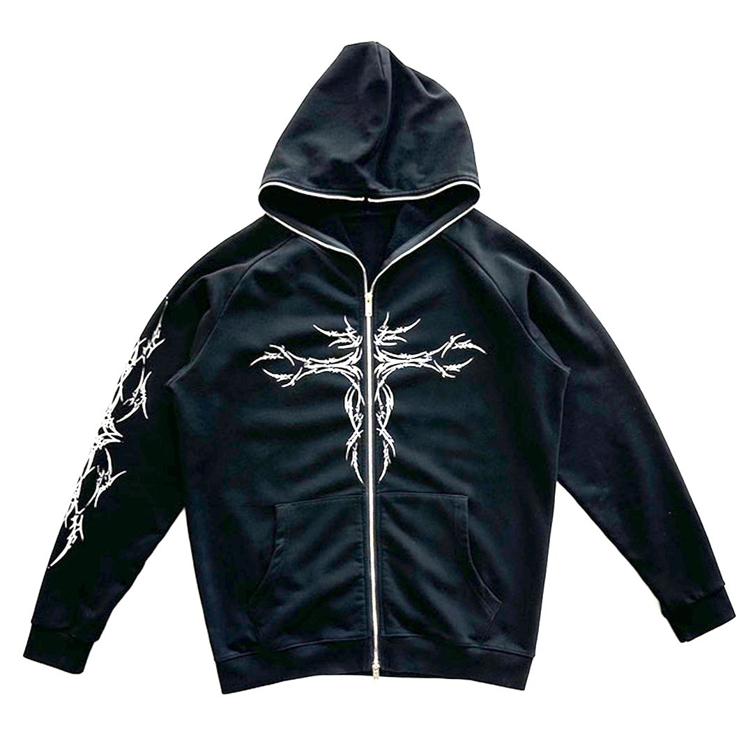 black full zip hoodie – damage