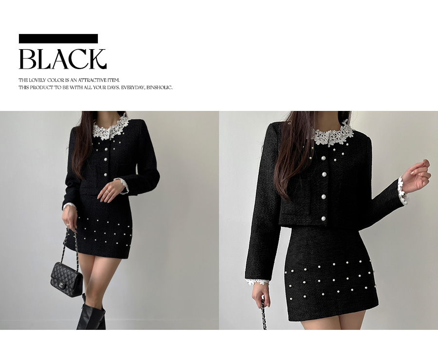 オケージョン】[2ピース]パールレースツイードジャケット＆スカート