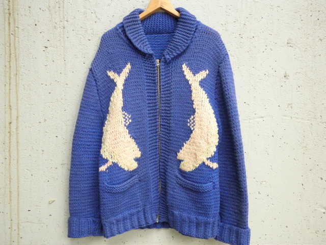1960年代 カウチンセーター 魚柄（ショールカラー・ライトニング