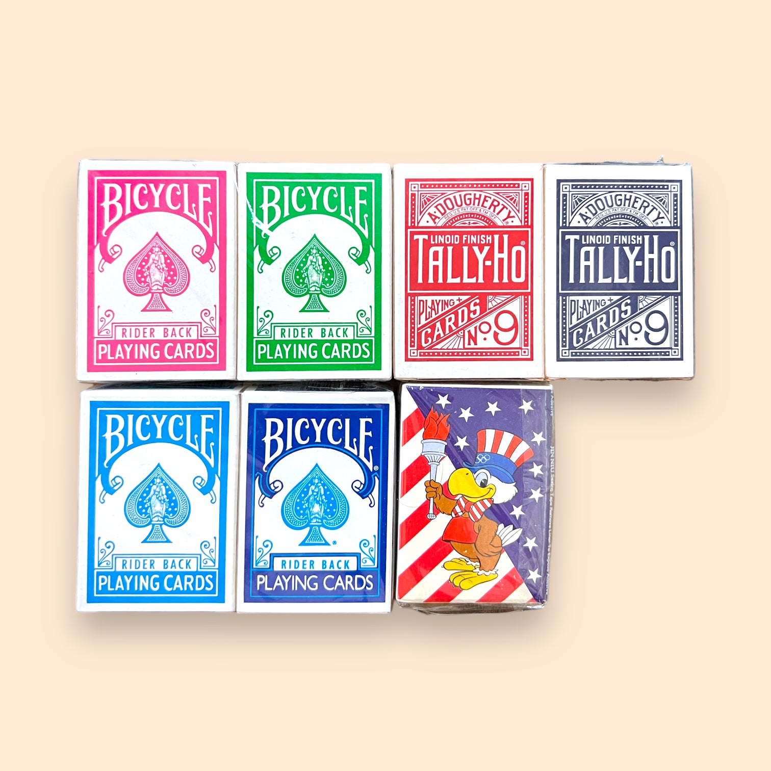 7 Decks Bicycle Mini Decks Tally Ho Fuchsia Pink Green Blue Sam