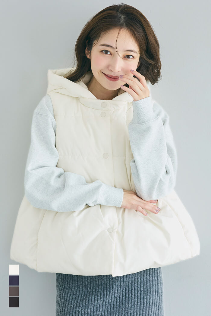 フード付きペプラム中綿ベスト ウォッシャブル レディース メール便