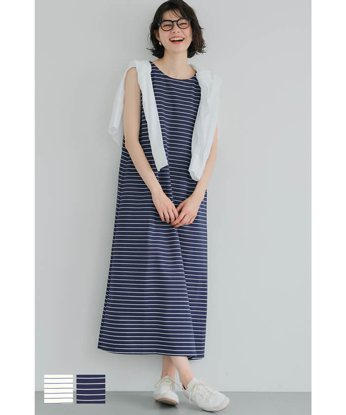 セール☆2490円→1490円 ボーダーノースリーブワンピース レディース
