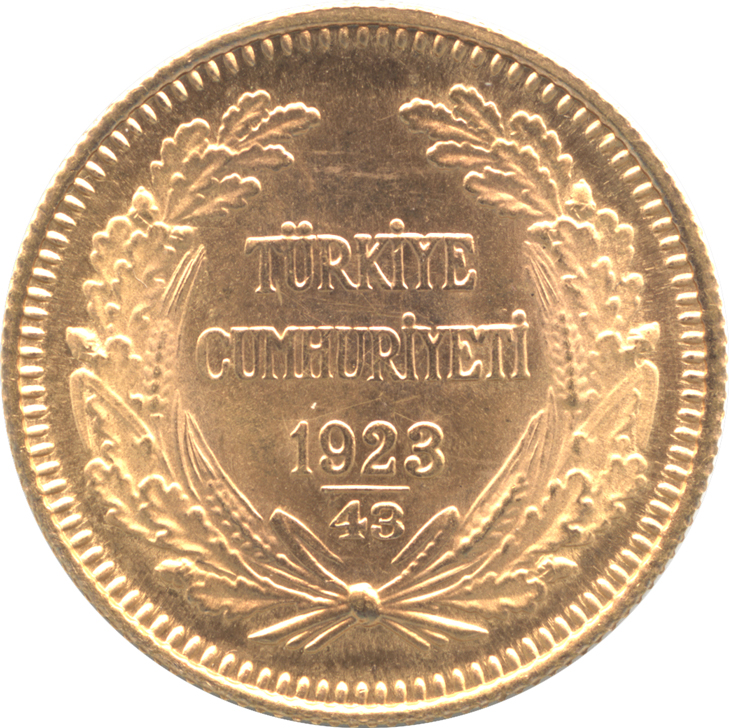 トルコ 100クルシュ金貨 1923/43 初代大統領ムスタファ・ケマル