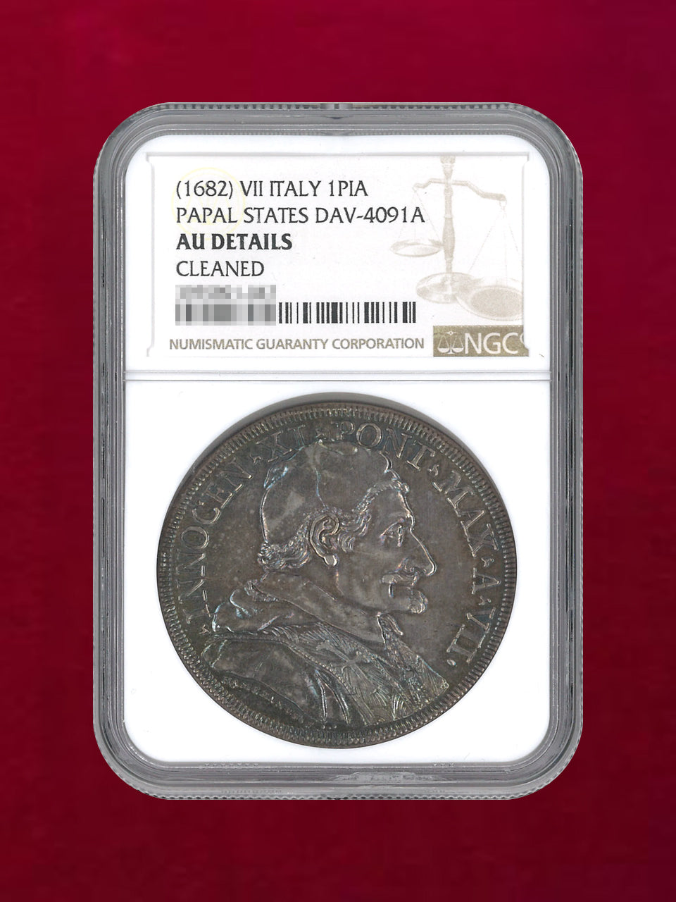 イタリア・ローマ教皇領】ピアストラ 銀貨 1682 NGC AU DETAILS