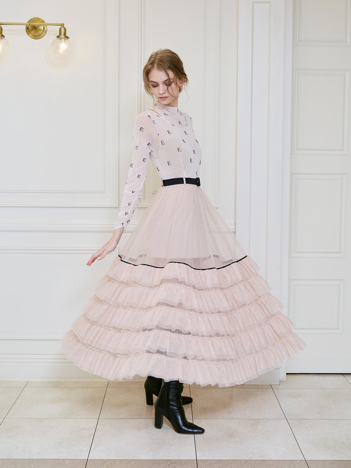 チュールティアードレイヤードスカート