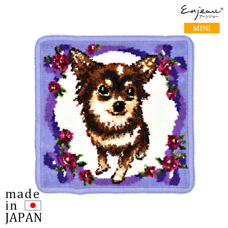 日本製 犬猫柄 リボン チワワ 17cm 綿100% ミニハンカチ タオル