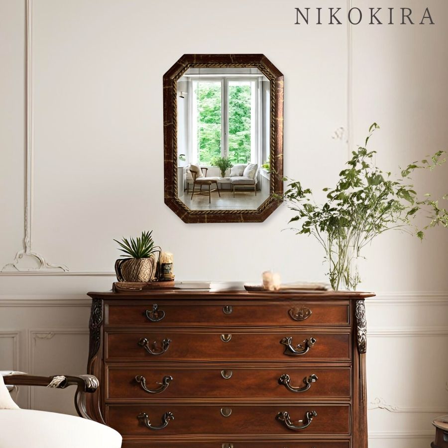 鏡 壁掛け ウォールミラー イタリア製 八角鏡 アンティーク おしゃれ