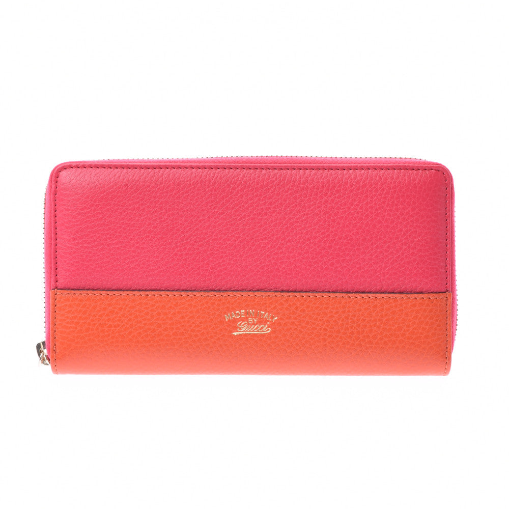 グッチラウンドファスナー長財布 バイカラー ピンク オレンジ