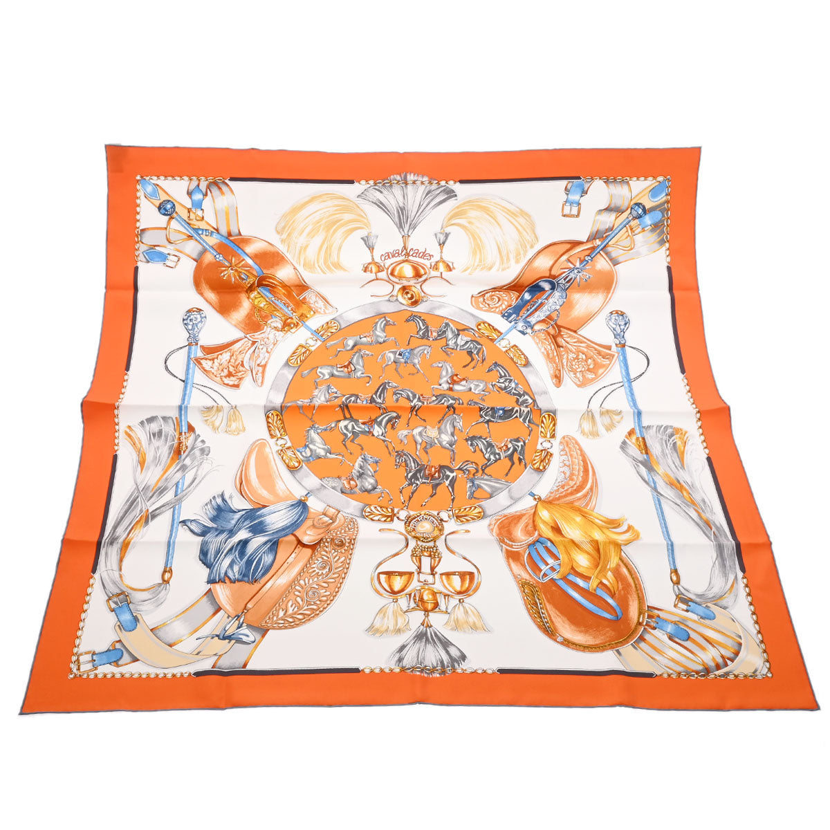 エルメスカレ90 Cavalcades/騎馬行進 オレンジ/ブラン/ルイユ