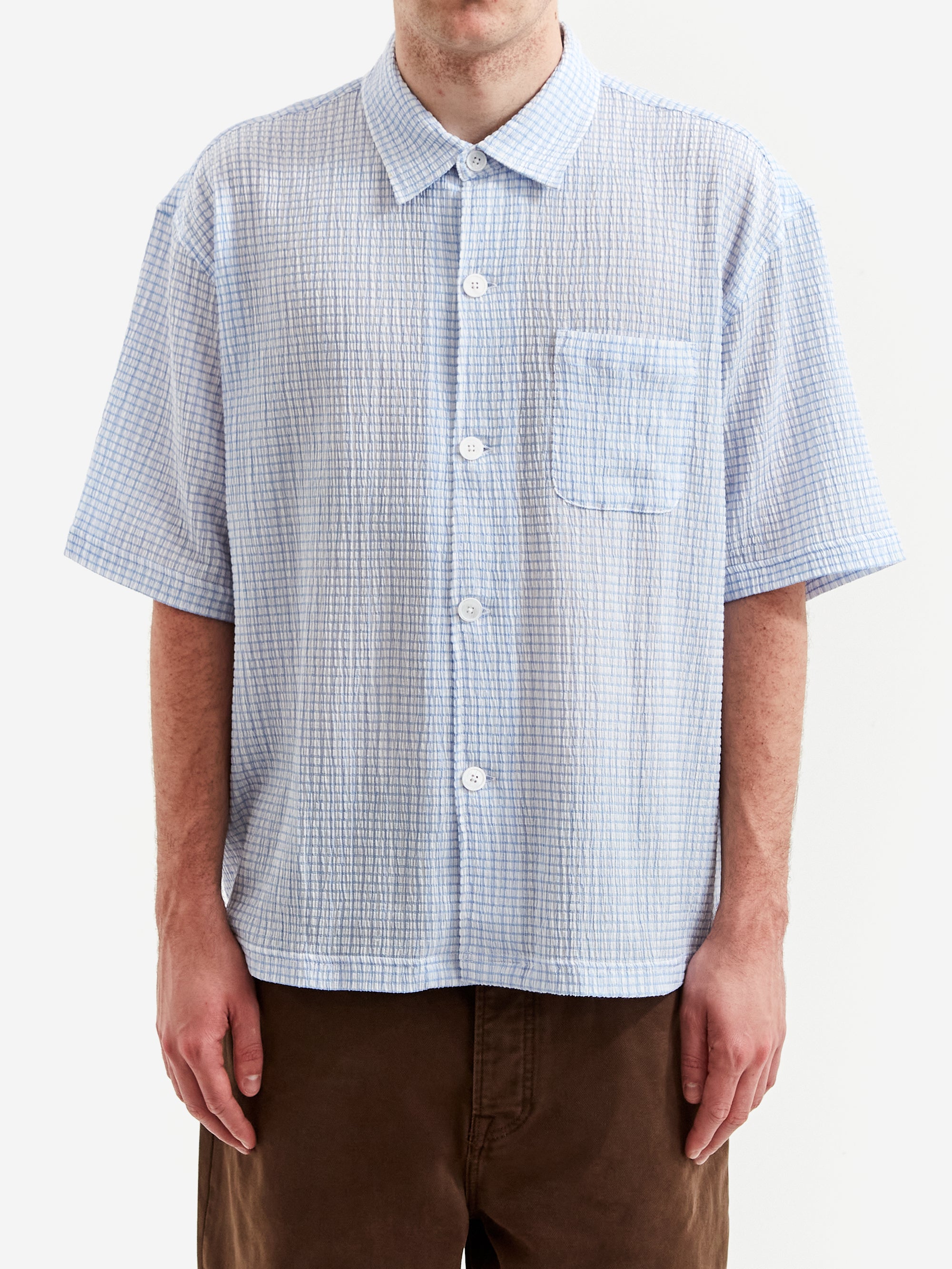 Stussy Flat Bottom Crinkled Shirt - Blue Check – Goodhood
