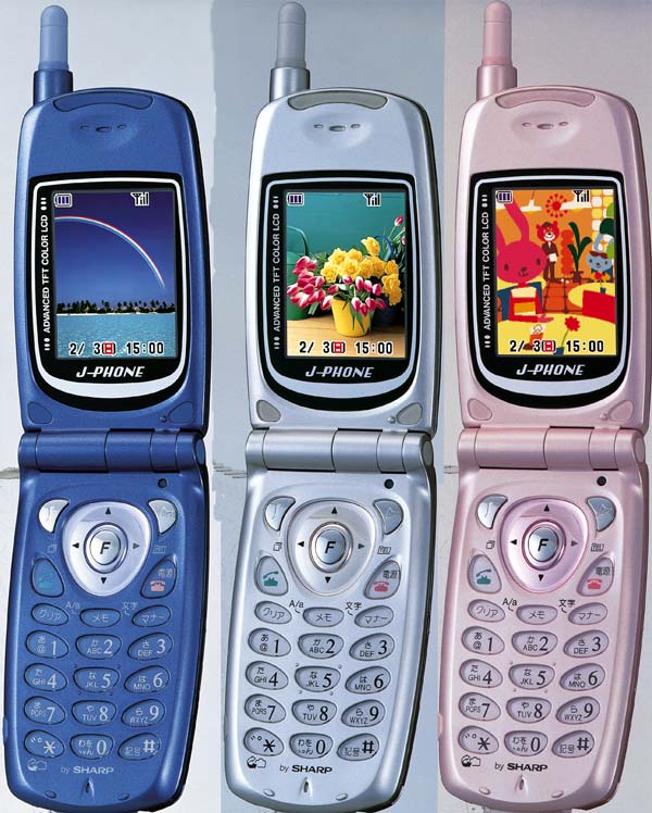 Mobile：J-フォン，カラー背面液晶搭載の「J-SH08」，TFT液晶の「J