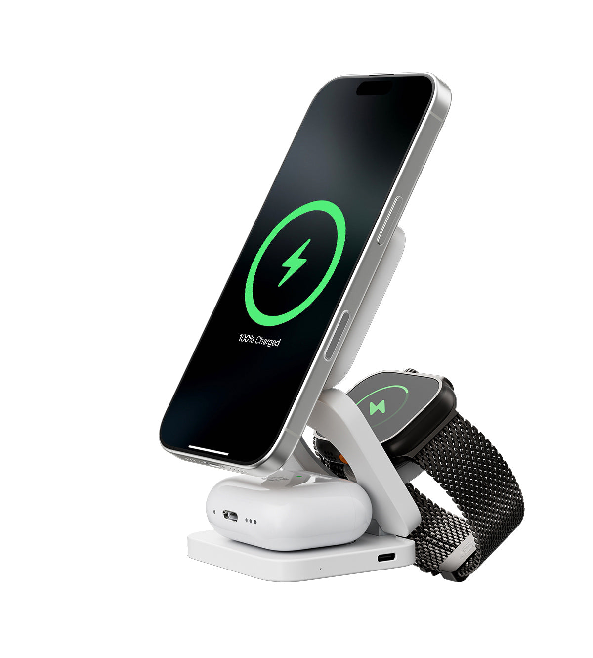 KUXIU X55 3-In-1 Foldable Magnetic Wireless Charging Station - White