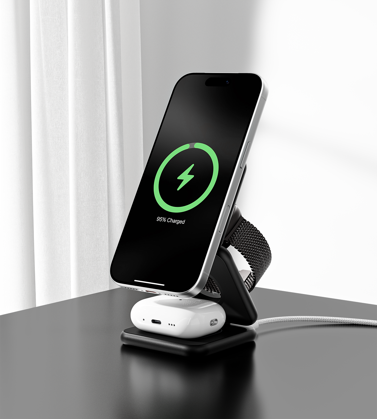 KUXIU X40 3-in-1 MagSafe 折りたたみ充電スタンド - ブラック