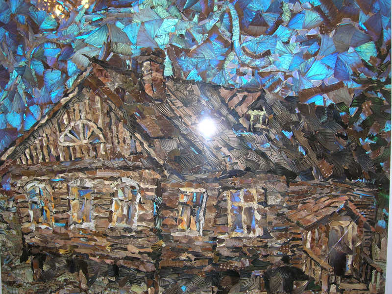 蝶の羽を素材に使って天然の色彩で表現された貼り絵アート - K'conf