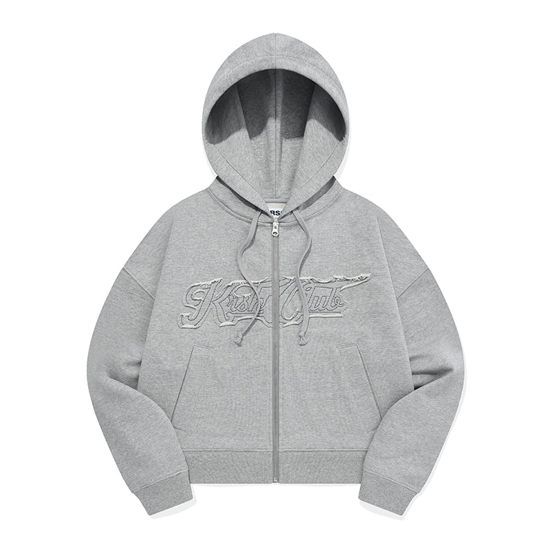 アップリケパーカージップアップ【メランジグレー】