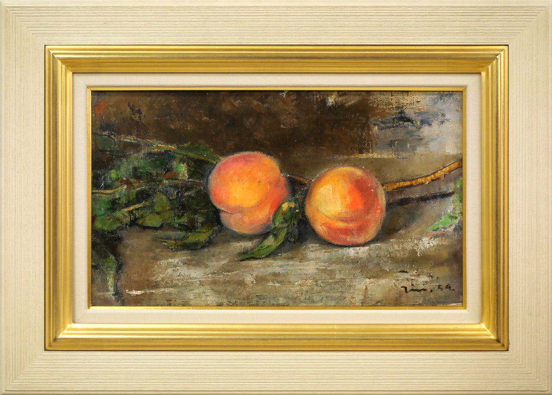 伊藤仁「静物画（桃）」油絵・M6号 絵画買取・販売の小竹美術