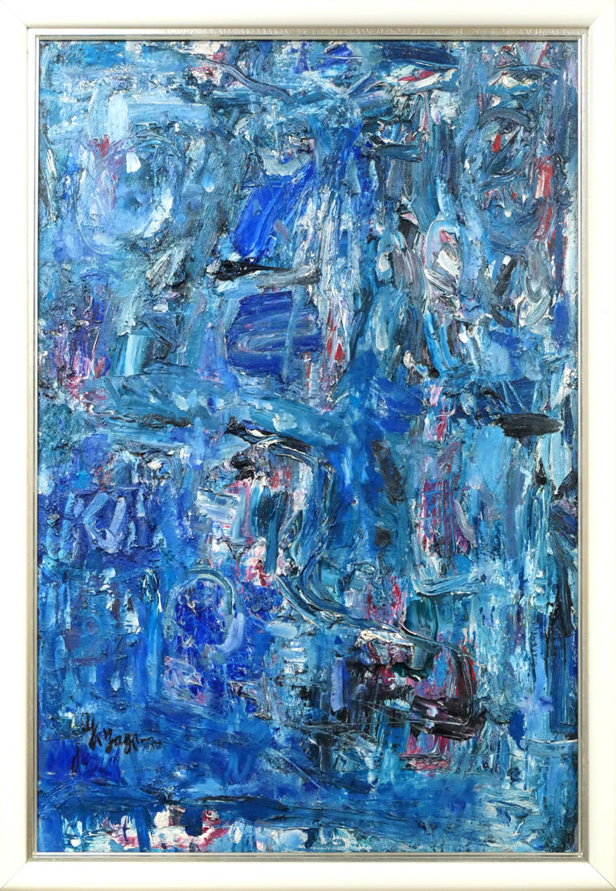 八木保次「青の抽象」油絵・M30号 絵画買取・販売の小竹美術