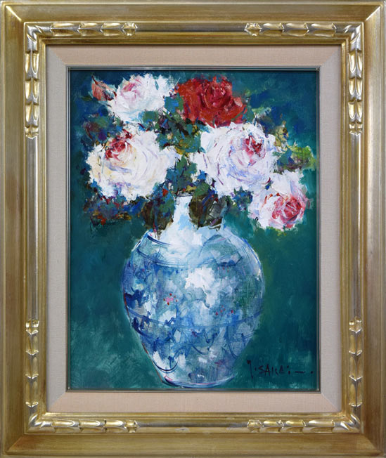 酒井健吉 バラ 油絵 サインあり 酒井健吉 バラ 油絵 サインあり