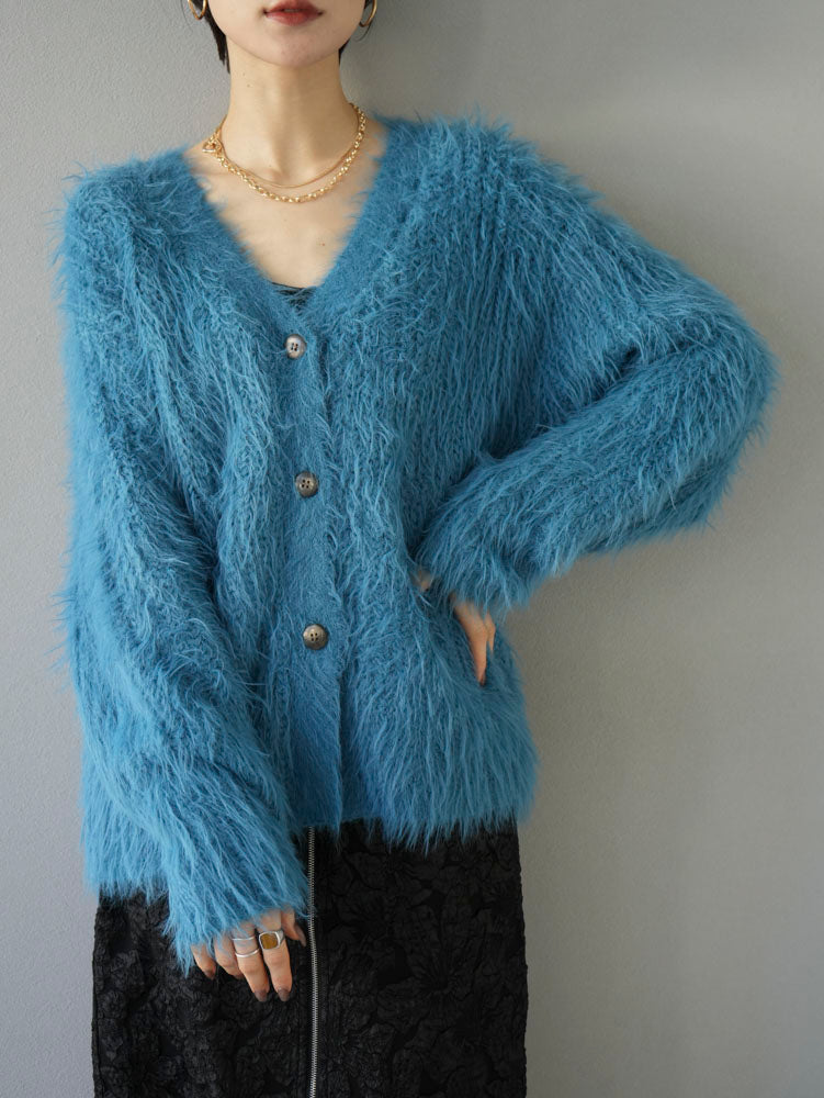 予約]シャギーニットVネックカーディガン/ブルー – Lumier