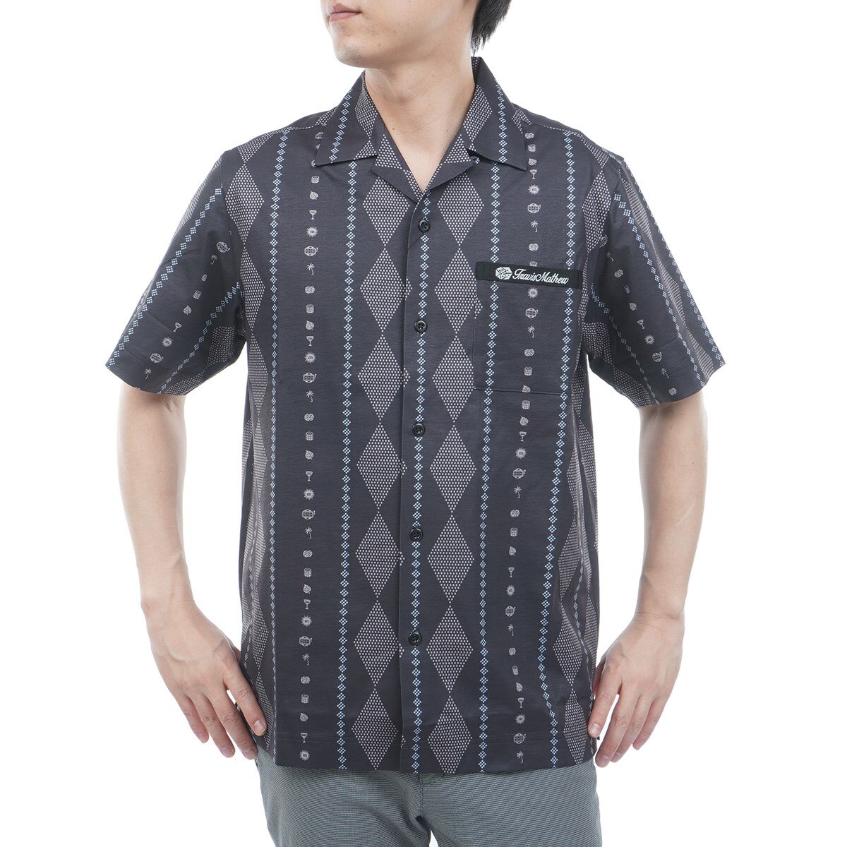 オープンカラープリント半袖ポロシャツ(半袖シャツ・ポロシャツ