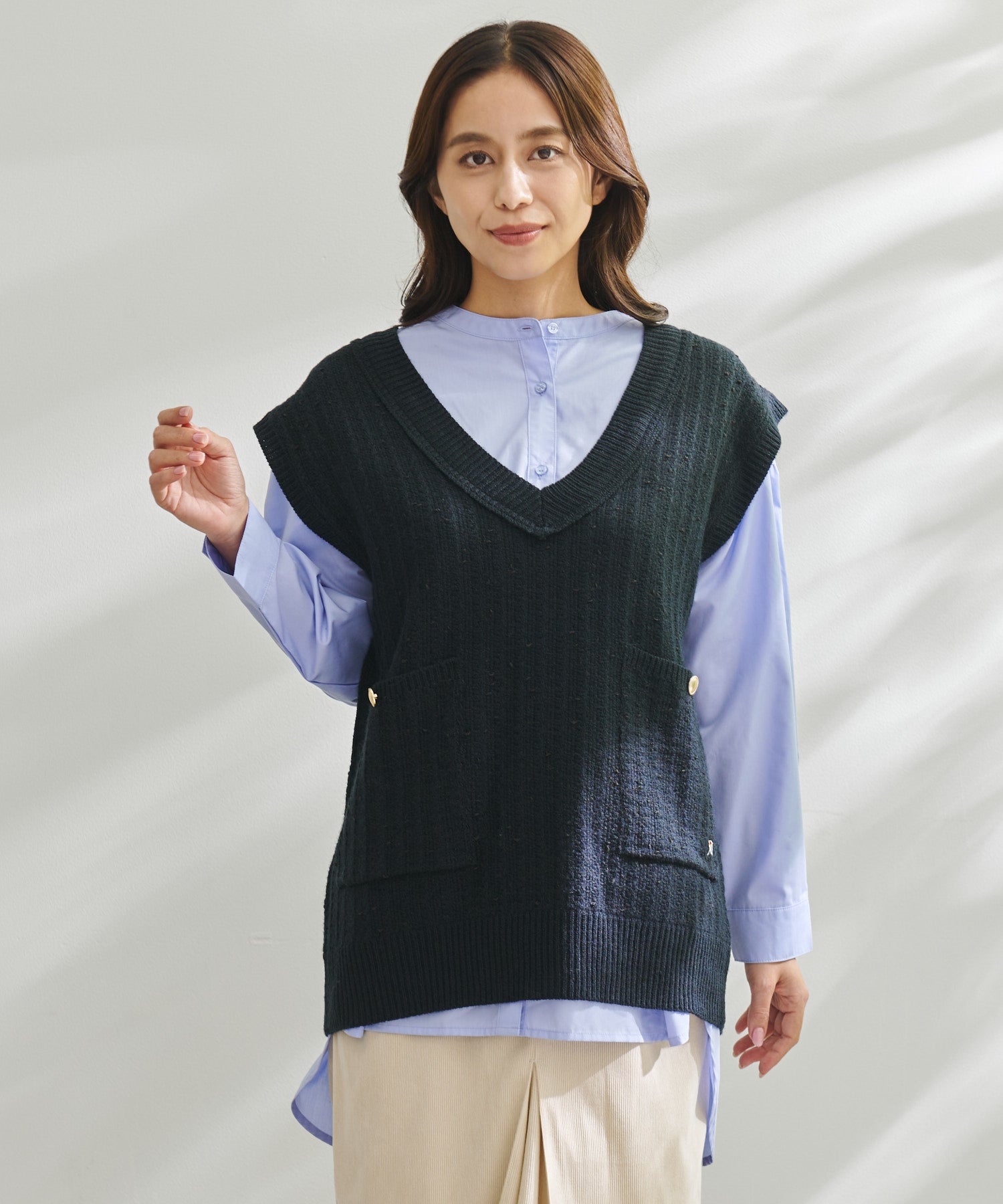 ツイードニットベスト＋シャツブラウスセット（シャツ/レディース