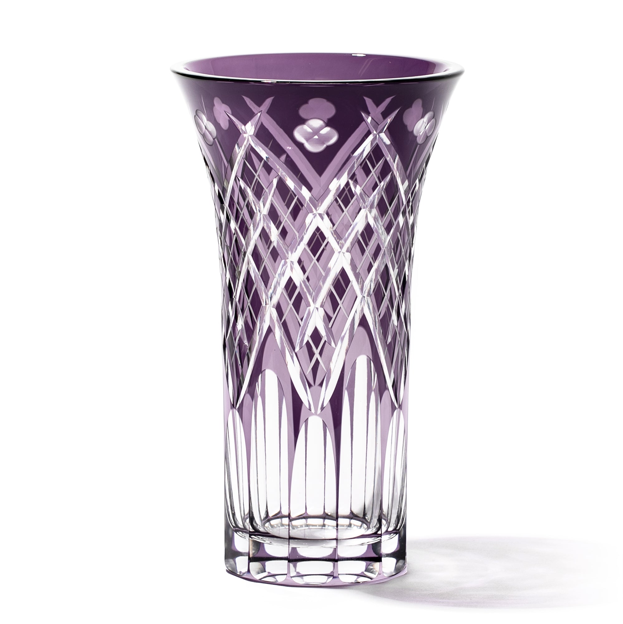 江戸切子 四ツ葉矢来紋 天開花瓶 江戸紫 ｜江戸切子グラスならTABLEAU