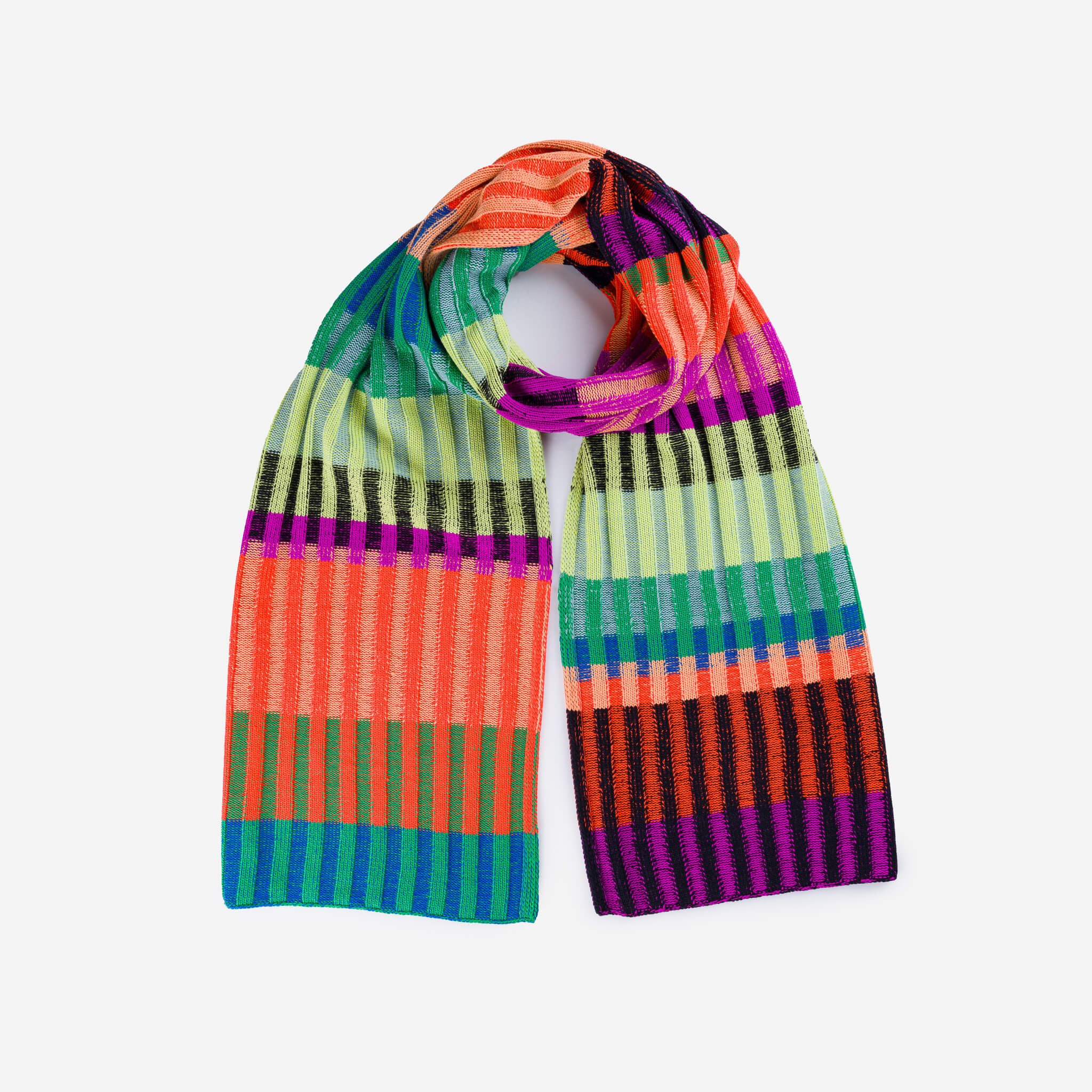 Mosaic Stripe Knit Scarf Womens Colorful Blue Green Yellow Pink