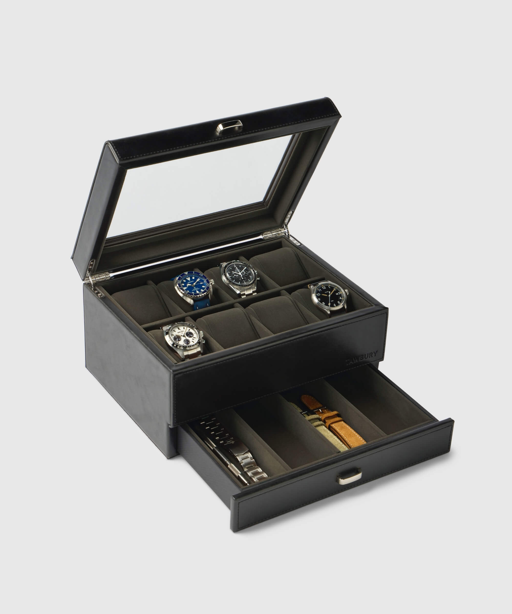 8 Slot Watch Box with Storage (Black) | Tawbury Bayswater