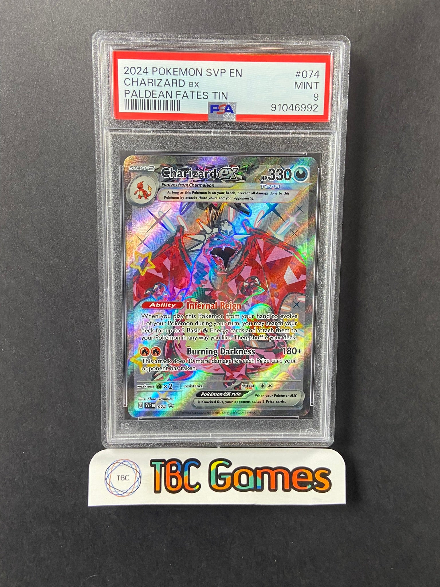 Charizard ex SVP 074 Paldean Fates Tin PSA 9 – TBC Games
