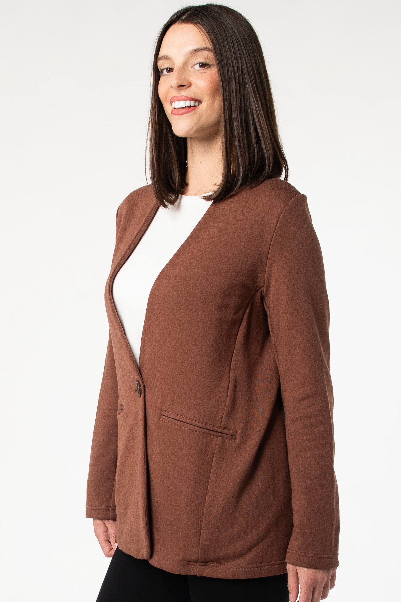 Ophelia Collarless Bamboo Blazer - Cocoa – Terrera