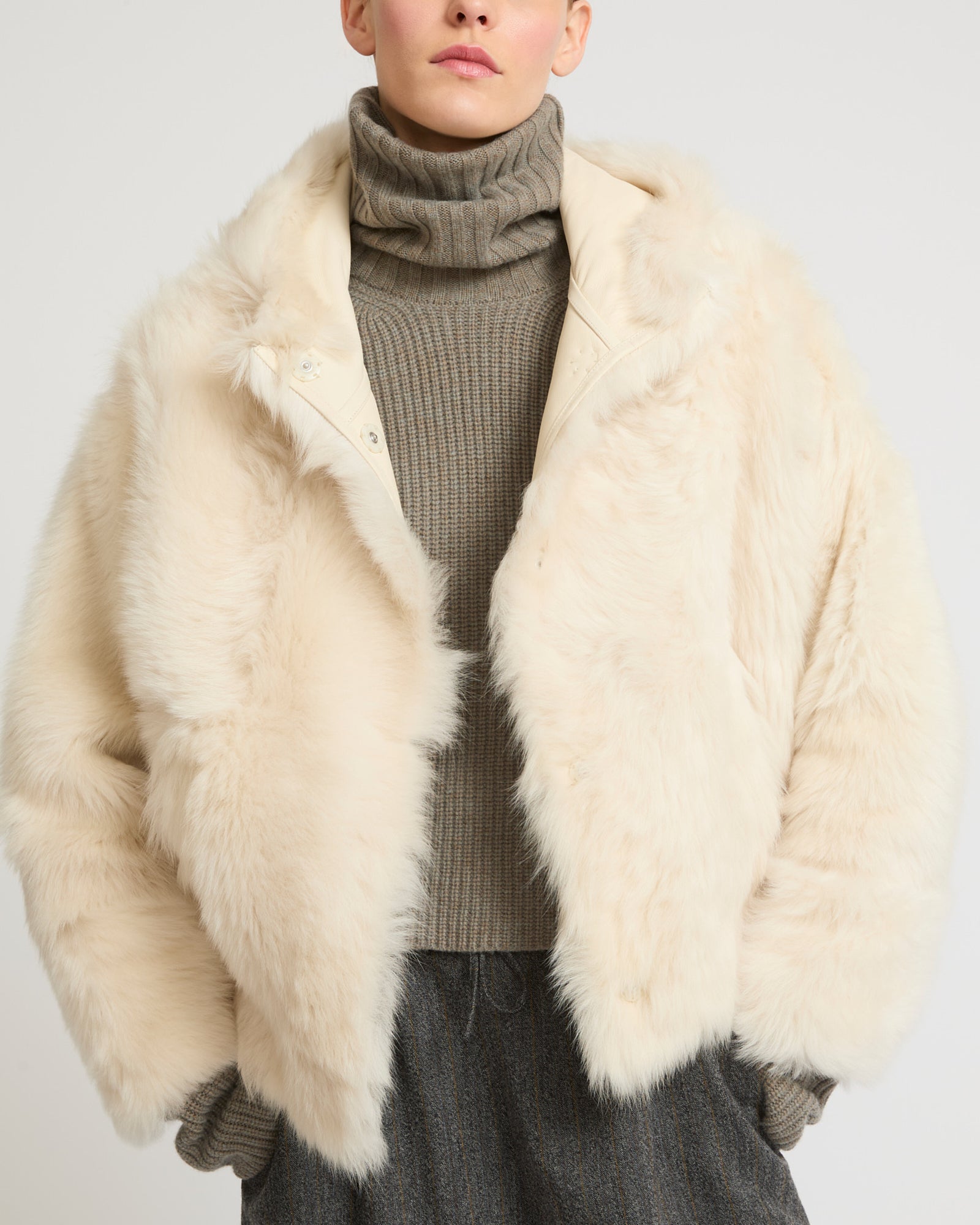 Short hooded jacket in Toscana Folk lambskin - white - Yves