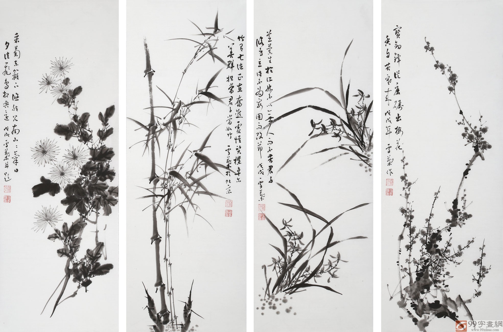 水墨国画梅兰竹菊_国画四君子- 梅兰竹菊四君子- 99字画网