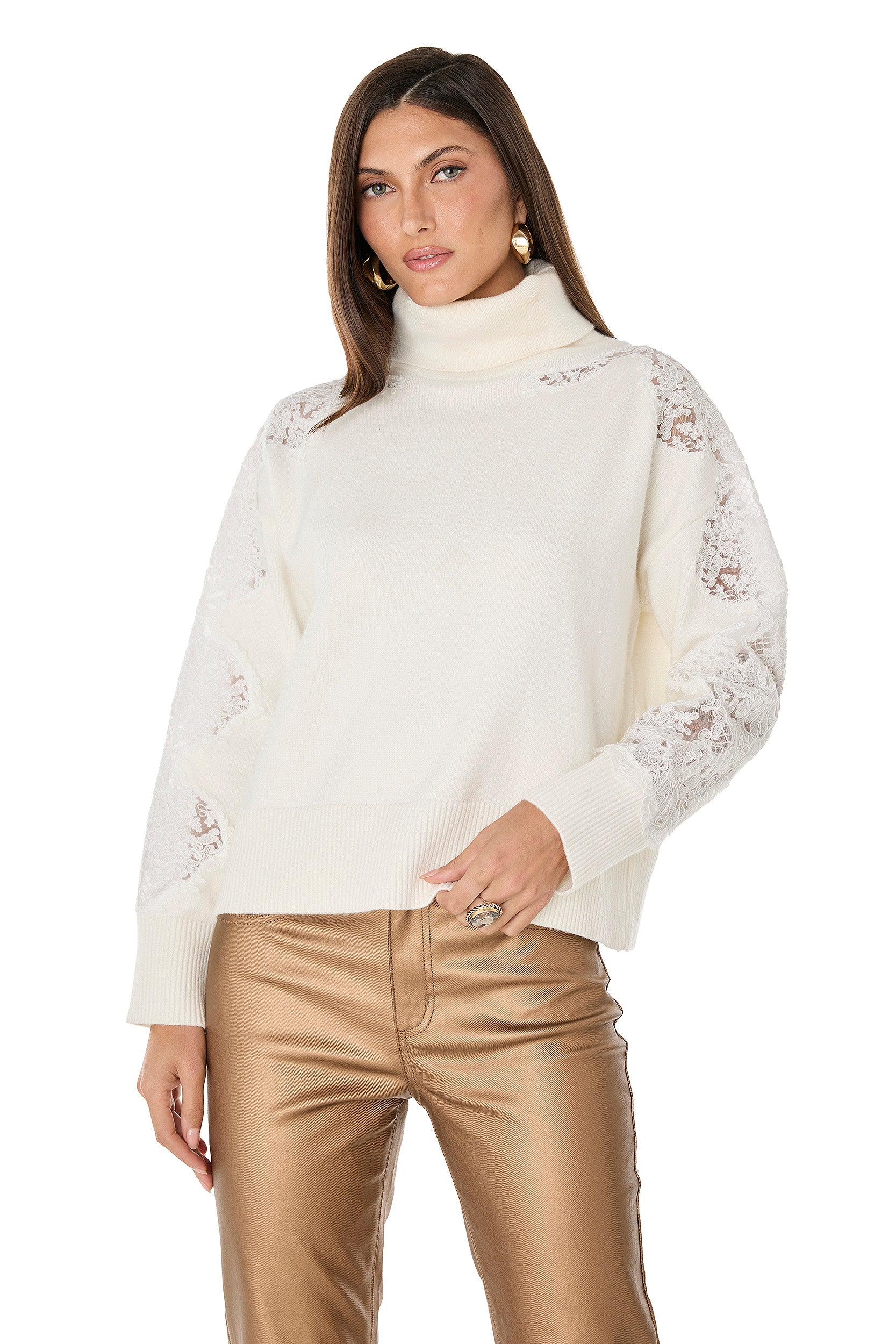 Camille Lace Turtleneck Sweater - Pearl – The Noli Shop