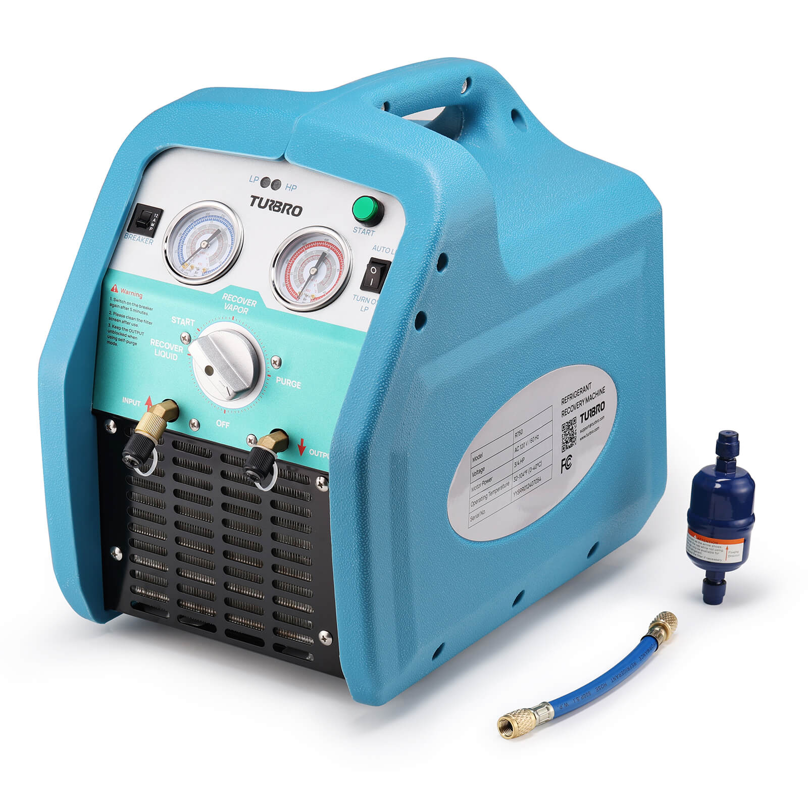 TURBRO 3/4 HP Refrigerant Recovery Machine, 120V 60Hz Single