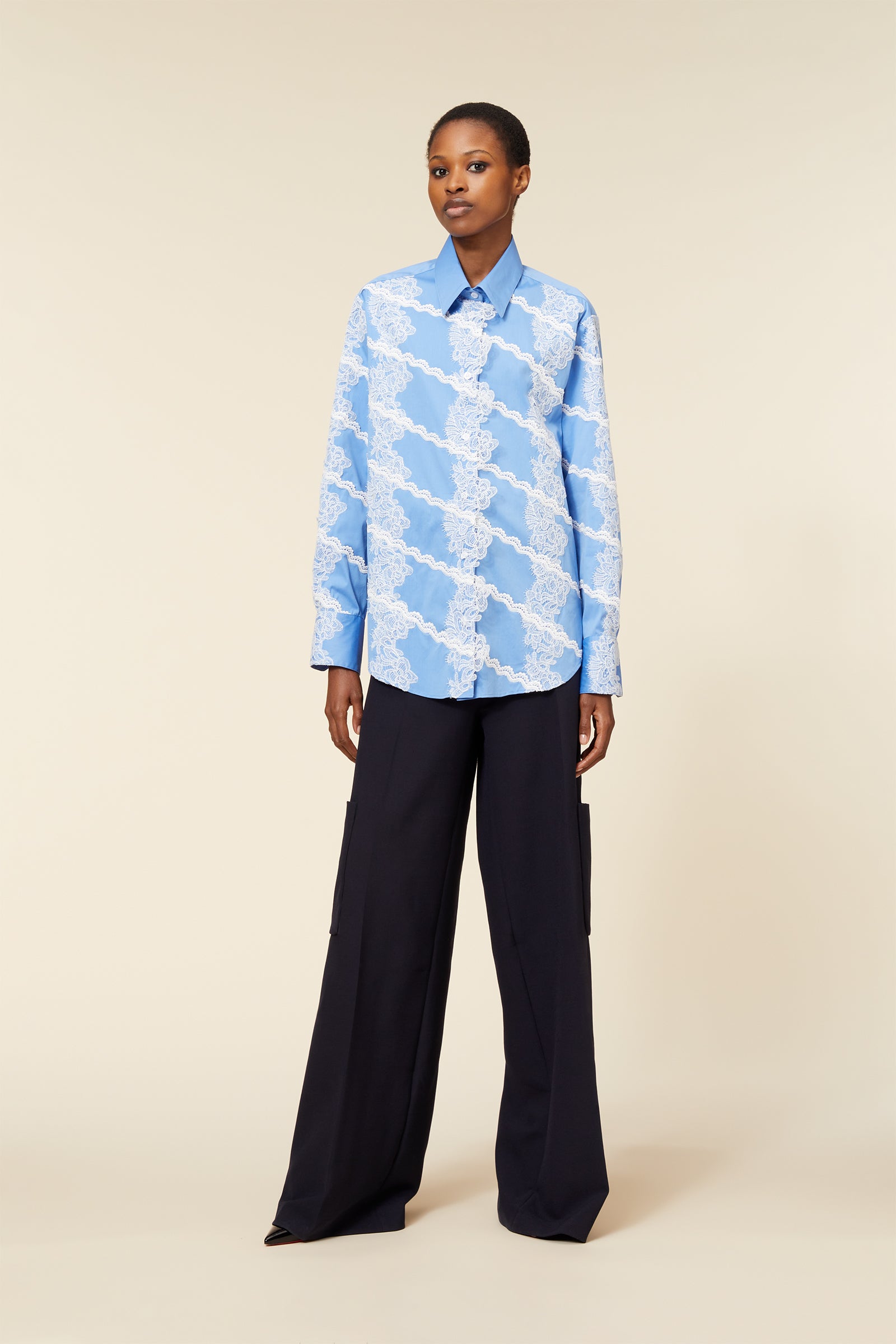Lace-Applique Shirt In Blue | Designer Top By Viktor&Rolf