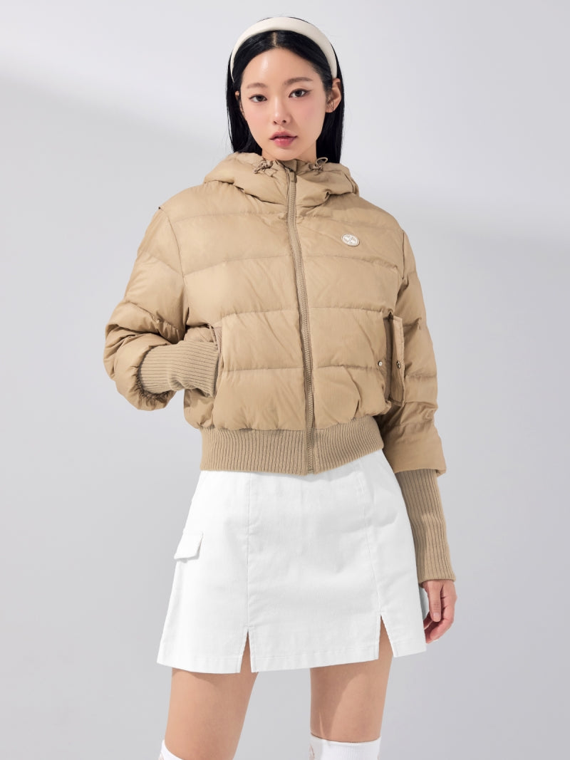 リブ袖 フード付き ダウンジャケット