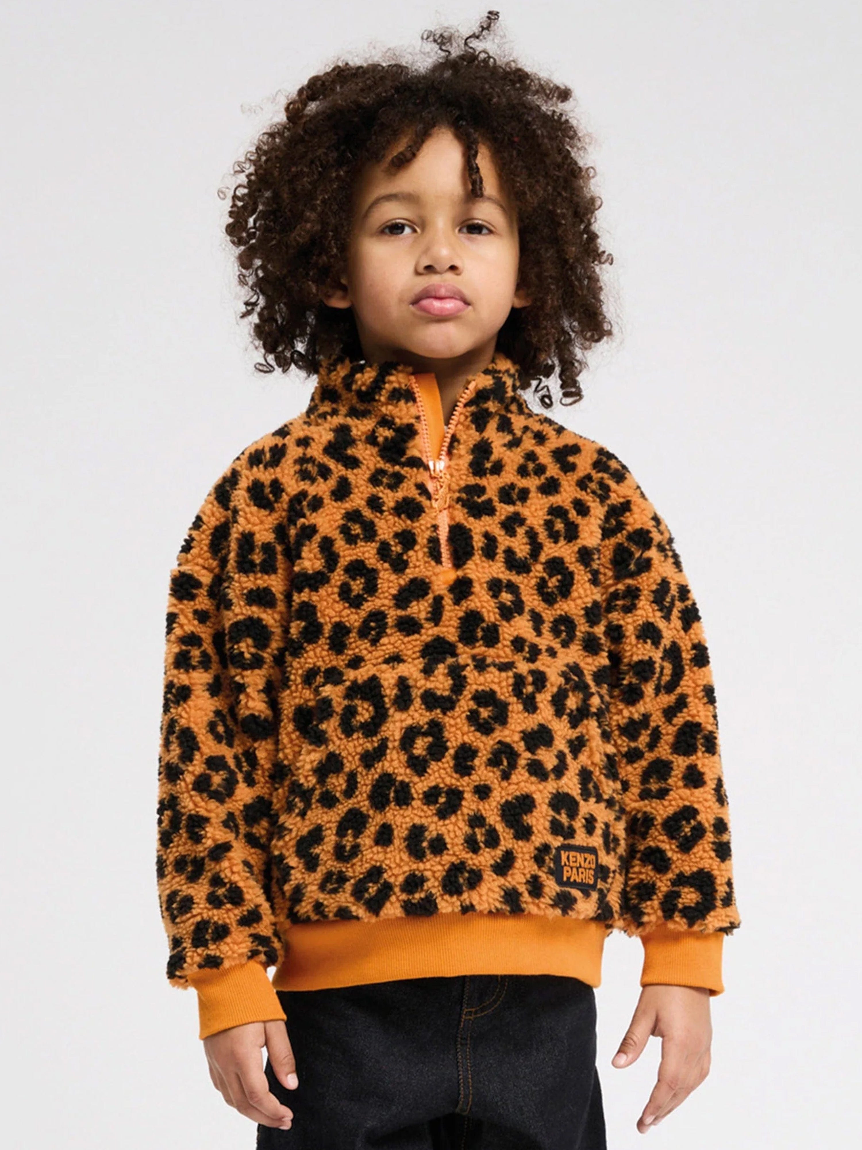 KENZO Kids Leopard Half Zip Sweatshirt in Orange | Childsplay Clothing